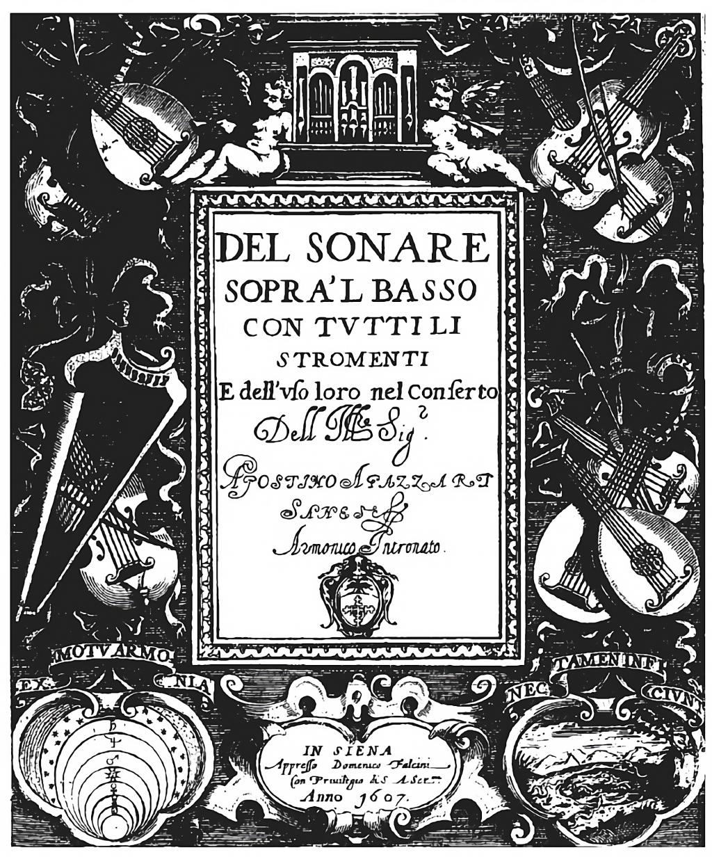 Agostino Agazzaris værk er en af de tidligste afhandlinger om generalbasspil, udgivet i Siena 1607.