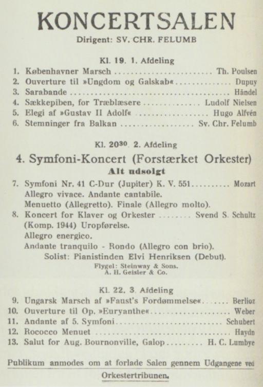 Koncertprogram i Tivolis Koncertsal 24. juni 1944.